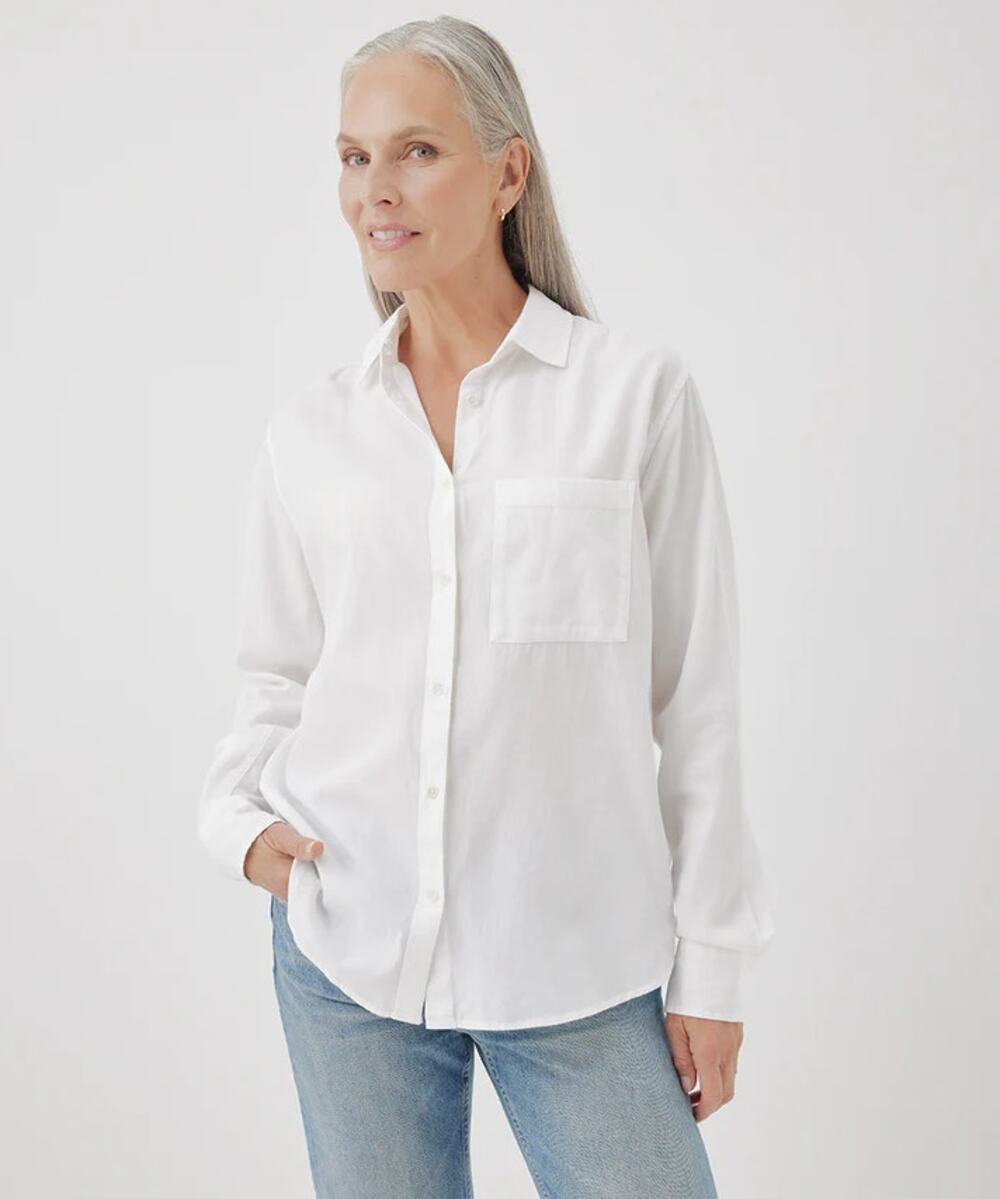 PACT Women's Sunset Lightweight Cotton Shirt Large White Button-Down NWT